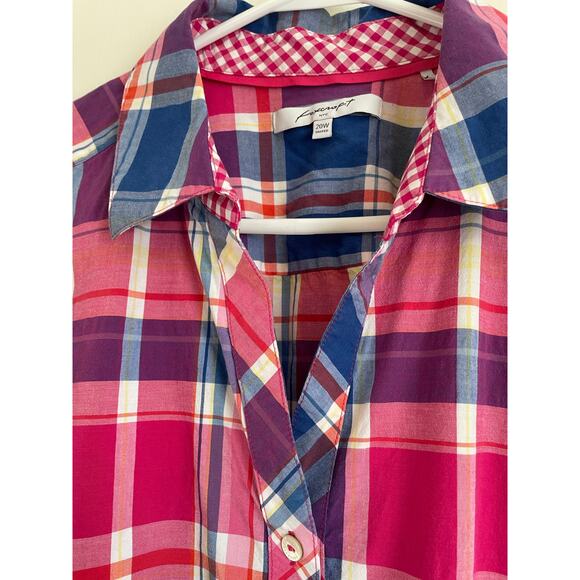 Foxcroft shaped pink plaid button up shirt collared 3/4 sleeves stretch 20w - Picture 3 of 8